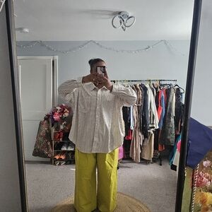 Striped Oversized Button-Up Shirt with Curved Hem